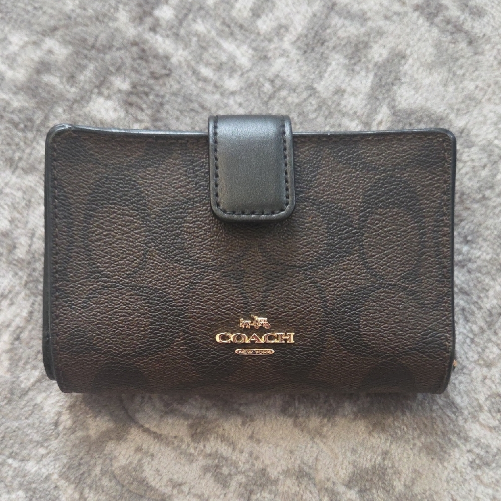 Coach Black and Brown Signature Wallet